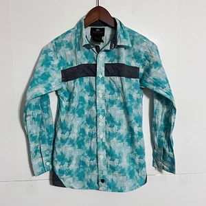 Black Label Boys Shirt Size 12 Green White Geometric Long Sleeve Button Up - Picture 1 of 6