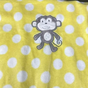 Circo Target Yellow Baby Blanket Large White Polka Dots Circles Gray Monkey - Picture 1 of 4