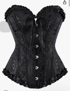 M Bustiers Corset LadiesGothic Jacquard Shoulder Straps Tank Overbust w/Panties - Picture 1 of 11