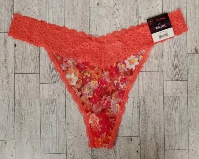 TANGA NO BOUNDARIES XS M L XL 2X 3X Naranja Floral Encaje Sexy Ropa Interior Bragas Foto 1 de 4
