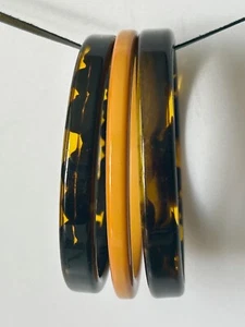 3 Vintage Faux Tortoise Shell Bangle Bracelet and Bakelite Marblette Spacer MCM - Picture 1 of 5
