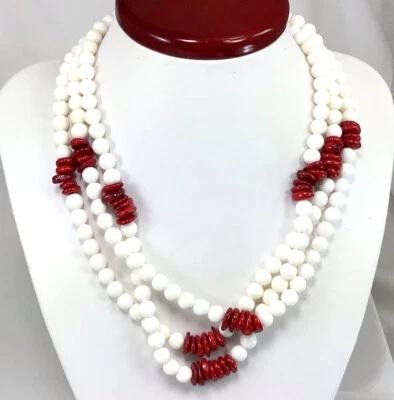 Joyería para mujer blanca madreperla coral rojo colgante collar grande llamativo Foto 1 de 4