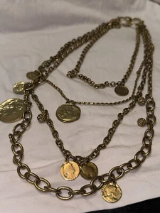 Vintage TALBOTS Lagenlook Hänger Kette Halskette Grob Gold Münze Kreis Design - Bild 1 von 9