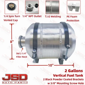 Vertical Fuel Tank Gas Tank 2 Gallon 8x10 1/4 NPT Spun Aluminum Top Fill Offroad - Picture 1 of 6