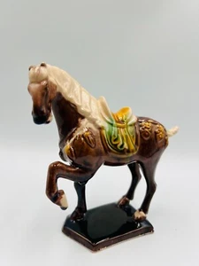 Vintage Tang Dynasty Drip Style Glaze Horse Figurine: Dark Brown with Beige Mane - Picture 1 of 9