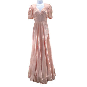 New York Creation Vintage Damask Gown Medium Pink Satin Maxi NY Dress Institute
