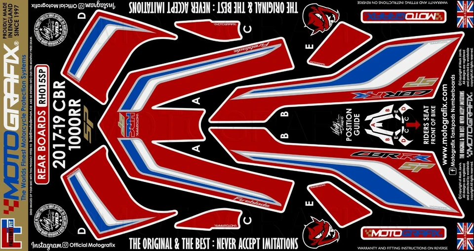 Honda CBR 1000 RR Fireblade 2017 18 19 Motorcycle Rear Seat Unit Paint Protector - Imagem 1 de 1