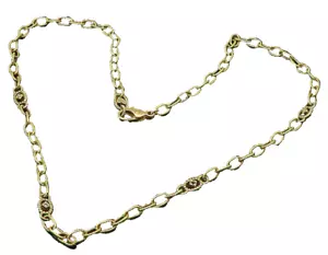 14K GOLD Vintage Shiny Gemstone Accent Oval Link Chain Necklace GN029 - Picture 1 of 5