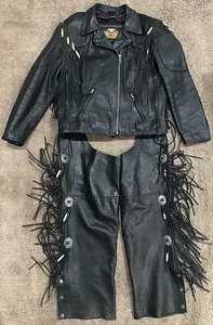 Harley Davidson Heritage Springer Leather Jacket Hawk Womens Large With Chaps - Picture 1 of 23