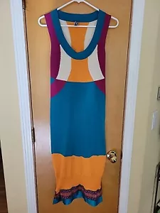 maxi abito vintage jean paul gaultier geometrico nylon rayon *alterato* taglia L - Foto 1 di 10