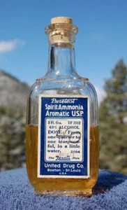 Antique Puretest SPIRITS AMMONIA bottle w/ LABEL early CORK TOP United Drug Co - Picture 1 of 3