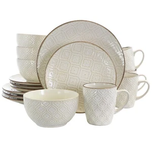 Elama White Lily 16 Piece Luxurious Stoneware Dinnerware Complete Setting 4 - Picture 1 of 2