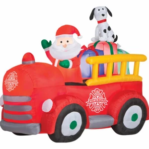 CHRISTMAS SANTA VINTAGE FIRE TRUCK DALMATION Airblown Inflatable GEMMY - Picture 1 of 3
