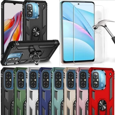 PIXFAB For Xiaomi Redmi 12C Case, Slim Ring Shockproof Stand Phone Cover + Screen Glass