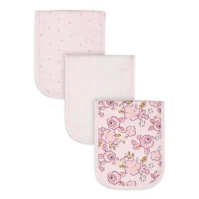 Paquete de 3 paños eructos Gerber para bebé niña NUEVO adorable diseño floral, de puntos y rayas Foto 1 de 4