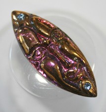 Vintage Glass Man in the Moon Spindle Button w/ Iridescent Luster & Blue Pastes