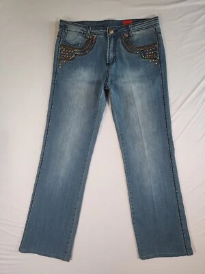 V Cristina 牛仔裤女式 8 码蹦极摇滚(铆钉装饰口袋)32X29 — 第 1/4 张图片