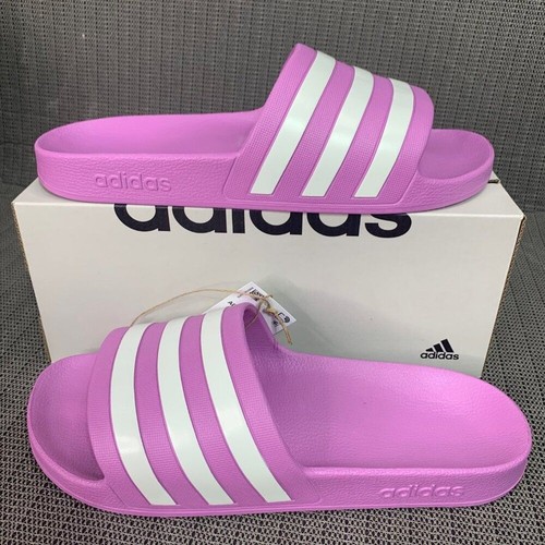 Adidas Adilette Aqua donna taglia 11 viola e bianco slide comode slip on