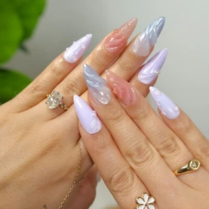 Handmade Press On Nails |Stiletto Medium | Iridescent | Mermaid Dreams | Size M - Picture 1 of 13