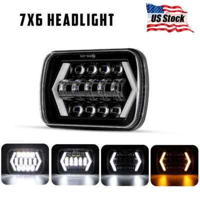 1pc 5X7" 7x6" LED Projector Headlight  DRL For Ford GMC Jeep Cherokee XJ YJ - Image 1 of 4