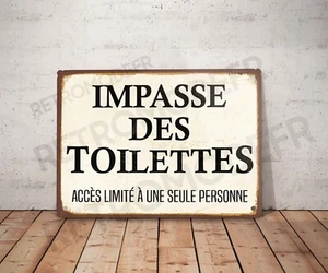 Plaque métal vintage citation Impasse des Toilettes Décoration WC affiche - Picture 1 of 3