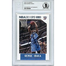 Serge Ibaka OKC Thunder Signed '15-16 Hoops Card Beckett Slab COA Authentic Auto