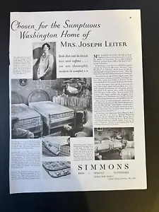 De colección 1929 Simmons camas, resortes, colchones anuncio, señora Joseph Leiter - Imagen 1 de 3