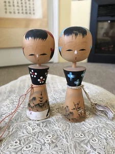 Seltene 2 alte japanische Kokeshi Holzpuppe einzigartiges Gesicht von Nara 奈良 - Bild 1 von 4