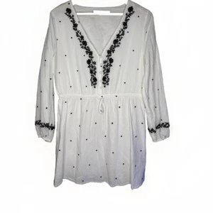 Sportsgirl Women's Size 14 White Long Sleeve Polka Dot Floral Stitch Dress. - Picture 1 of 11