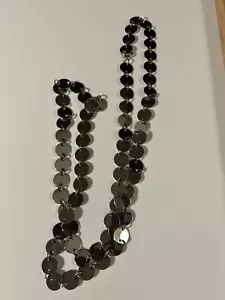 Vintage silberfarbene verbundene Kreise Halskette 40 Zoll Disco Stil - Bild 1 von 5