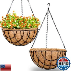 DOKIMIYA 10 Inch Metal Hanging Planter Watering Basket Flower Pot with Coco C - Picture 1 of 5