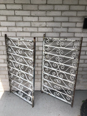 Two (2) Victorian Wrought Iron Balustrade Sections 19th Century Railing Fence Cover