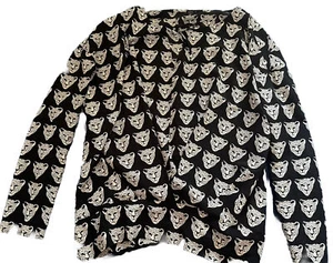 Cheetah Head Print Long Sleeve, Pin tuck Black Blouse- Size S-Workwear-Casual - Picture 1 of 14