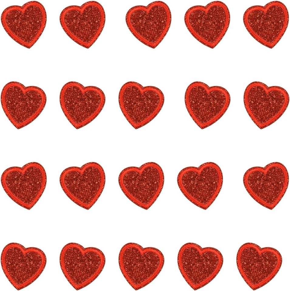 20st Herzen Aufbügeln Patches Rot Glitzer Bügelsticker Shirts Rucksäcke - Bild 1 von 4