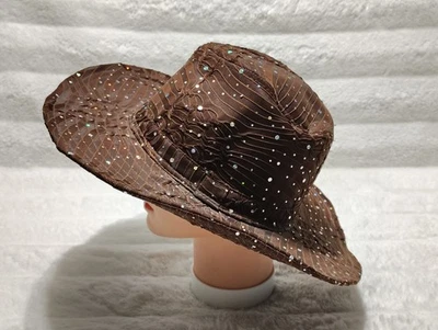 Glitter Secquin Trim Cowboy Cowgirl Western Hat Brown Size 57 cm - Image 1 of 4
