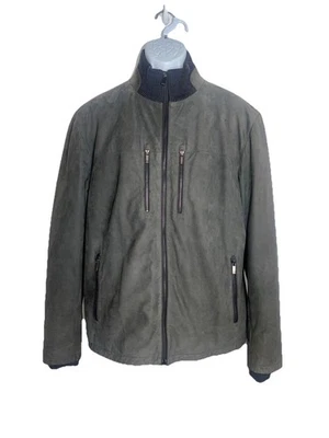 Jaqueta Zegna Sport pele de cordeiro cinza isolada punhos de gola de lã masculina GG - Imagem 1 de 4