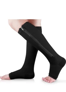 Compression Unisex Knee High 15-20mmHg Medical Surgical Zipper Socks Open Toe - Picture 1 of 5