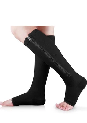Compression Unisex Knee High 15-20mmHg Medical Surgical Zipper Socks Open Toe - Image 1 of 4
