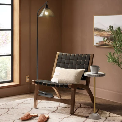 Lâmpada de assoalho de vidro fumê limiar interruptor de pé cone sombra preta - Imagem 1 de 4