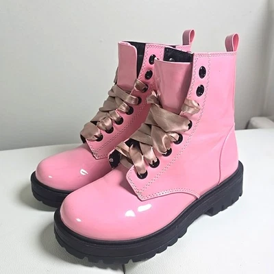 Botas de combate Soda Barbie rosa charol para mujer 7,5 tobillo grueso motociclista grunge punk Foto 1 de 4