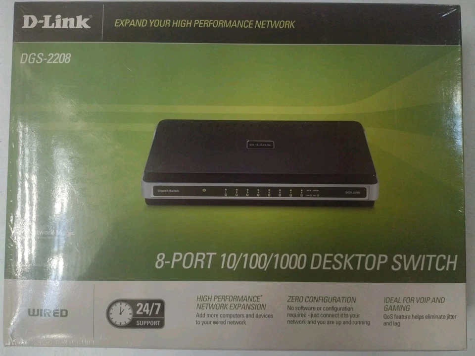 D-Link DGS-2208 Ethernet Switch 10/100/1000 8Port (8 Port) Gigabit NEW SEALED!! - Image 1 of 1
