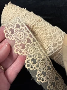VTG Lace Trim Embroider Crochet Floral Craft Doll Clothing Approx 3 Yds Ivory - Picture 1 of 6