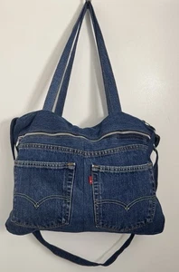 Levi’s Vintage Reworked Denim Dark Blue Tote Bag Top Zip And Front Zip, Lined - Bild 1 von 5