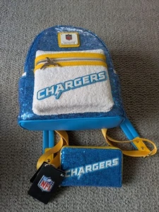 Loungefly NFL Los Angeles Chargers Football Sequin Mini Backpack and Wallet Set - Picture 1 of 3