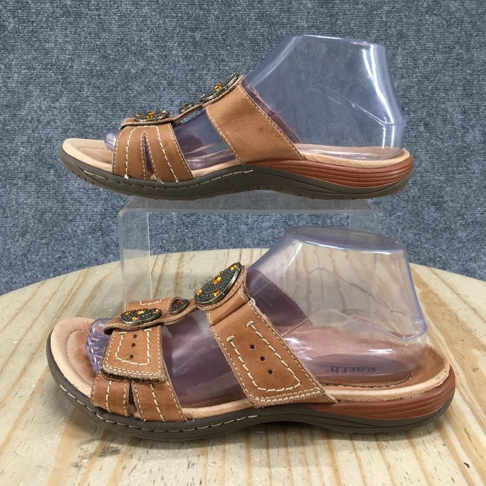 Sandalias Earth para mujer 9 B Papaya Slide cuero marrón sin cordones informales cómodas planas Foto 1 de 4