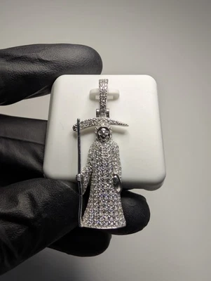 Кулон из чистого стерлингового серебра 925 пробы VVS D цвет муассанит мрачный жнец - Изображение 1 из 4