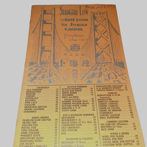 1930er Shanghai niedrige Speisekarte San Francisco Chinatown chinesisches Restaurant Est 1913 - Bild 1 von 9