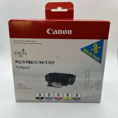 Genuine CANON Lucia Ink Pixma Multi Pack Pgi-9/Pbk/C/M/Y/Gy  Sealed NEW - Image 1 of 4