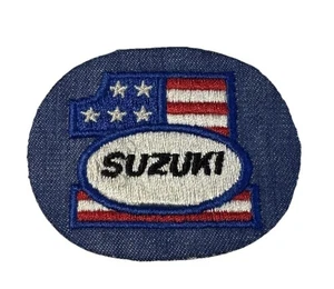 Vintage SUZUKI Patch #1 USA Flagge Denim Rückseite rot weiß und blau - Bild 1 von 4