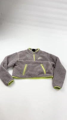 Nike Pullover Mujer Pequeño Gris Polar Sherpa Chaqueta Corta Amarillo Neón CJ6282-218 Foto 1 de 4
